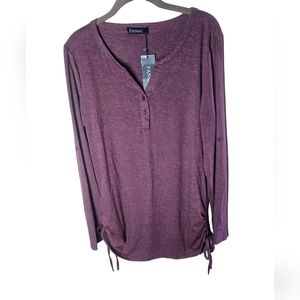 Fansic women's burgundy long-sleeved button front top size L